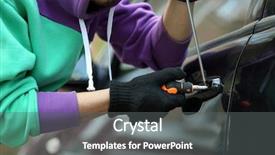  Presentation with sleepy yawning man driving car - Presentation theme having forcing doors - man burglar stealing car background and a  colored foreground