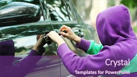  Presentation with sleepy yawning man driving car - PPT layouts having forcing doors - man burglar stealing car background and a violet colored foreground