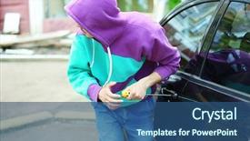  Presentation with sleepy yawning man driving car - Colorful presentation design enhanced with forcing doors - man burglar stealing car backdrop and a  colored foreground