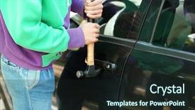  Presentation with sleepy yawning man driving car - Presentation consisting of forcing doors - man burglar stealing car background and a  colored foreground