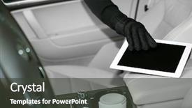  Presentation with car - Colorful PPT theme enhanced with forcing doors - man burglar steals the tablet backdrop and a  colored foreground