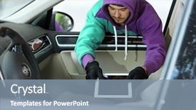  Presentation with man relaxing on massage table - PPT layouts consisting of forcing doors - man burglar steals the tablet background and a  colored foreground