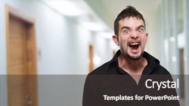  Presentation with young man holdng laptop on lap money - Presentation theme featuring forcing doors - young man screaming indoor background and a  colored foreground