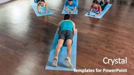  Presentation with exercise class - PPT layouts with forearm plank during group calisthenics background and a tawny brown colored foreground