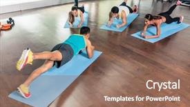  Presentation with exercise class - Beautiful presentation theme featuring forearm plank during group calisthenics backdrop and a coral colored foreground