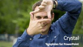  Presentation with green - Presentation design with forecast accuracy - focus on hand a man background and a  colored foreground