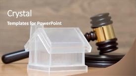  Presentation with gavel - Slide set featuring foreclosure - house model and a brown background and a coral colored foreground