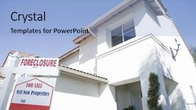  Presentation with foreclosure - Presentation theme featuring foreclosure - low angle view of house background and a light blue colored foreground