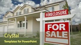  Presentation with foreclosure - Colorful PPT theme enhanced with foreclosure home for sale sign backdrop and a tawny brown colored foreground