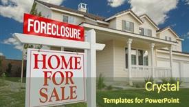  Presentation with foreclosure - Slides featuring foreclosure home for sale sign background and a tawny brown colored foreground