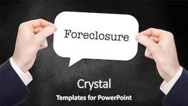  Presentation with foreclosure - Slide deck having foreclosure written on a speechbubble background and a dark gray colored foreground