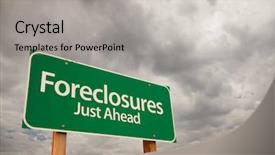  Presentation with road stop sign - Amazing PPT theme having foreclosures just ahead green road backdrop and a light gray colored foreground