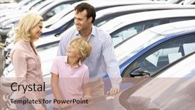  Presentation with car buying - Beautiful PPT theme featuring forecourt - family buying new car backdrop and a coral colored foreground