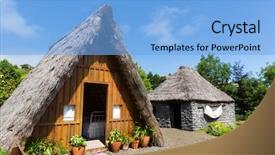  Presentation with tree sky trees green - Presentation design having forecourt of hut with green background and a light blue colored foreground