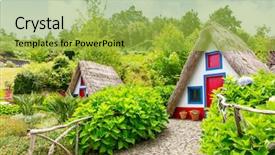  Presentation with pavement - Slide set having forecourt of huts with pavement background and a yellow colored foreground