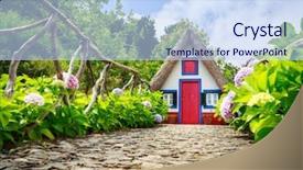  Presentation with house - PPT theme consisting of forecourt of the house background and a sky blue colored foreground