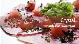  Presentation with tuna - Beautiful PPT theme featuring forefront of carpaccio of tuna backdrop and a  colored foreground