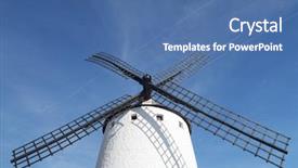  Presentation with windmill - Audience pleasing theme consisting of forefront of the blades of a traditional windmill in campo de criptana ciudad real castilla la mancha spain backdrop and a ocean colored foreground