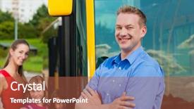  Presentation with bus station - Slide deck with foreground a bus driver background and a red colored foreground