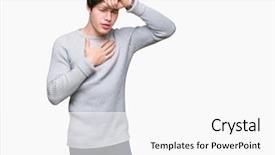  Presentation with young man wearing a hat - Presentation consisting of forehead for illness and fever background and a white colored foreground