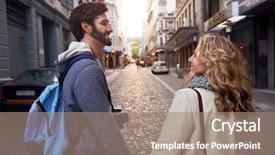  Presentation with walking young wild jaguar - Beautiful presentation theme featuring foreigin travell - happy young tourist couple walking backdrop and a coral colored foreground
