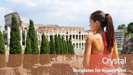  Presentation with travel and tourism - Beautiful presentation theme featuring foreigin travell - italy travel - woman tourist backdrop and a coral colored foreground