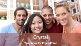  Presentation with racial - Theme enhanced with foreign - young multi-racial peole in student background and a tawny brown colored foreground