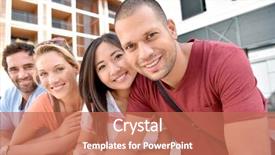  Presentation with racial - PPT layouts enhanced with foreign - young multi-racial peole in student background and a coral colored foreground