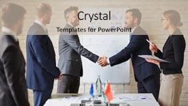  Presentation with foreign - PPT theme featuring foreign business partners greeting one background and a soft green colored foreground