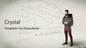  Presentation with backpack - Colorful slide set enhanced with foreign country - handsome young man standing backdrop and a sky blue colored foreground