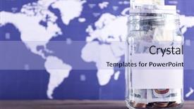  Presentation with bank - PPT theme enhanced with foreign country - savings for trip in glass background and a light blue colored foreground