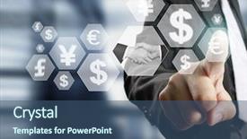  Presentation with trade - Presentation theme with currency trade - businessman with financial symbols coming background and a ocean colored foreground