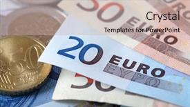  Presentation with banknotes - PPT theme featuring foreign debt - colorful euro banknotes background and a soft green colored foreground