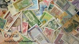  Presentation with foreign currency exchange - Presentation design having foreign currency exchange - exotic asian and african banknotes background and a coral colored foreground