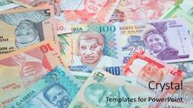  Presentation with banknotes - Cool new PPT layouts with foreign debt - variety of the african banknotes backdrop and a light blue colored foreground