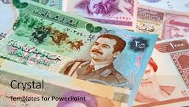  Presentation with middle east - Colorful PPT layouts enhanced with foreign debt - variety of middle east banknotes backdrop and a coral colored foreground