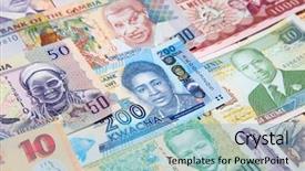  Presentation with banknotes - PPT layouts featuring foreign debt - variety of the african banknotes background and a light blue colored foreground