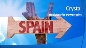  Presentation with spain - Audience pleasing presentation theme consisting of foreign direct investments - spain wooden sign with sky backdrop and a cobalt blue colored foreground