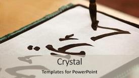  Presentation with brush - Slide deck featuring foreign language - close up of brush writing background and a soft green colored foreground