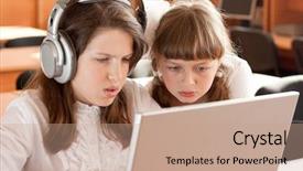  Presentation with task - Slide deck having foreign language - two schoolgirls concentrated on their background and a coral colored foreground