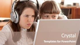  Presentation with task - Presentation theme having foreign language - two schoolgirls concentrated on their background and a coral colored foreground