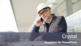  Presentation with engineering desk of civil engineer - Amazing PPT theme having foreman - engineer working on outdoor project backdrop and a dark gray colored foreground