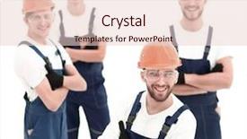  Presentation with foreman - Colorful presentation design enhanced with staff manual - closeup the foreman and construction backdrop and a lemonade colored foreground