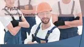  Presentation with foreman - Presentation featuring closeup the foreman and construction background and a lemonade colored foreground