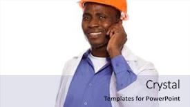  Presentation with african american - Colorful theme enhanced with foreman talking on the phone backdrop and a light blue colored foreground