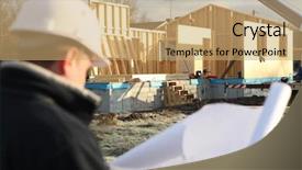  Presentation with construction site construction - Presentation theme consisting of foreman-turning-his-back background and a coral colored foreground