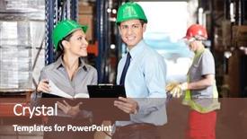  Presentation with safety workplace - Presentation consisting of foreman working at warehouse background and a tawny brown colored foreground