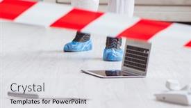  Presentation with crime scene investigation - Colorful slide deck enhanced with forensic-expert-at-crime-scene backdrop and a light gray colored foreground