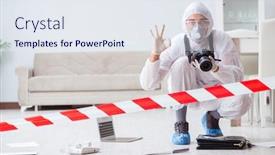  Presentation with forensic - Colorful presentation enhanced with forensic expert at crime scene doing investigation backdrop and a sky blue colored foreground