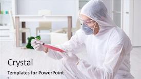  Presentation with crime scene - Audience pleasing presentation design consisting of forensic investigator at the crime backdrop and a sky blue colored foreground